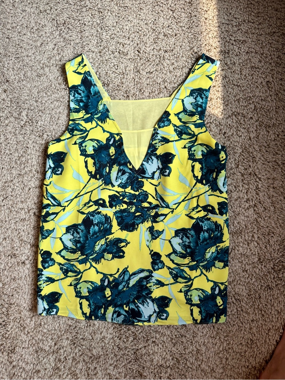 Floral V-Neck Tank Top - Yellow & Teal